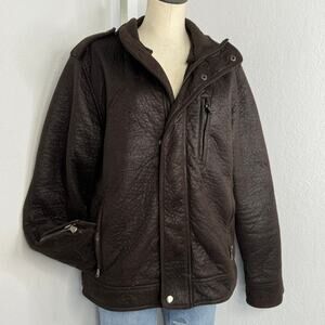 CALVIN Klein Mens Distressed Style Faux Suede Brown Moto Jacket Size Medium